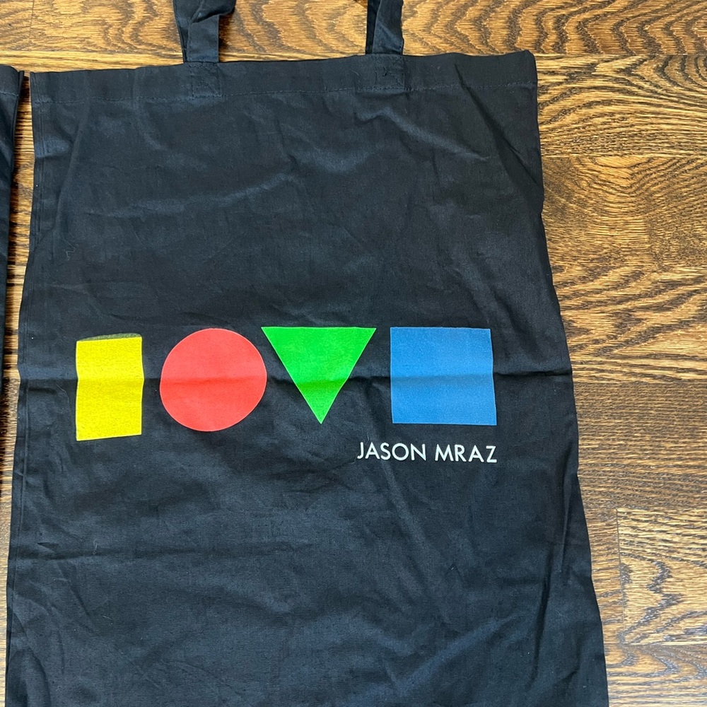 Black Jason mraz concert tote Bag love is a four letter word